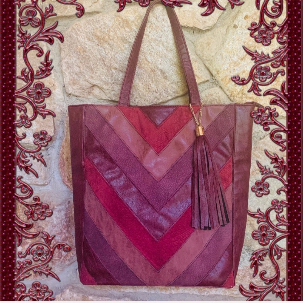 COPY - Imoshion Wine Burgandy Vegan Leather Chevron Tote